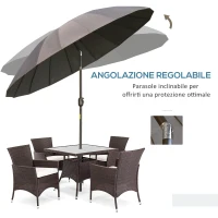 Outsunny Ombrellone da Giardino e Terrazza Ø2.5x2.5 m con Manovella, 18 Stecche e Testa Inclinabile, Grigio Scuro(m-7)