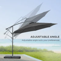 Outsunny 3(m) Garden Banana Parasol Cantilever Umbrella with Crank Handle, Cross Base, Weights and Cover for Outdoor, Hanging Sun Shade, Black(m-5)
