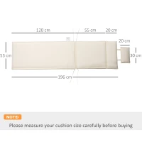 Outsunny Garden Sun Lounger Cushion Replacement Soft Sunbed Reclining Chair Relaxer Pad with Pillow, Cushion ONLY - Cream White(m-3)