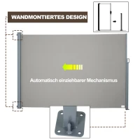 Outsunny Seitenmarkise, Sicht- und Sonnenschutz, Seitenrollo, Polyester, Grau, 3 x 1,6 m(m-4)