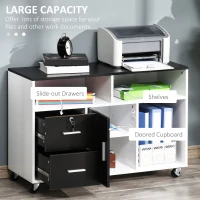 HOMCOM Mobile File Cabinet for Home Office, Lateral Filing Cabinet, Printer Stand with Open Shelves, Lockable Drawer,100cm x 35cm x 65cm, Black(m-4)