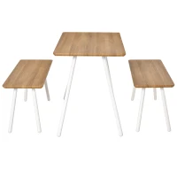 HOMCOM Set Tavolo da Pranzo con 2 Panche in Stile Nordico per Soggiorno, Salotto e Cucina, in MDF e Metallo, Bianco(m-10)