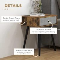 HOMCOM Bedside Table, Industrial Nightstand, Tall End Table with Removable Fabric Drawer, Retro Chic Side Table Accent Furniture with Wooden Legs, Rustic Brown(m-5)