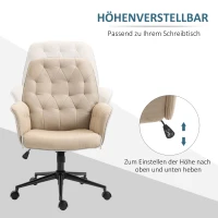 Vinsetto Bürostuhl mit Wippfunktion Drehstuhl Home-Office-Stuhl höhenverstellbarer Schreibtischstuhl Computerstuhl Arbeitsstuhl mit Armen 360°-Drehräder Schaumstoff Beige 66 x 69 x 89,5-97 cm(m-4)