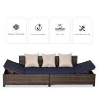 Outsunny Canapé lit de jardin 3 places inclinable latéralement matelas et coussins inclus résine tressée imitation rotin chocolat(m-4)