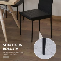 HOMCOM Set 4 Sedie Imbottite per Soggiorno o Sala da Pranzo, Sedie da Cucina Moderne, in Metallo e Tessuto Nero(m-6)