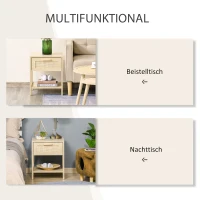 HOMCOM Nachttisch Nachtschrank Beistelltisch natürlicher Nachtkommode mit Schublade offenen Ablage Rattan-Design MDF Natur 40 x 40 x 48 cm(m-7)