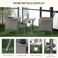 Outsunny 3 Pieces Rattan Bistro Set, Wicker Garden Furniture Set with 2-Tier Coffee Table and Chairs, Washable Cushions, for Outdoor Patio Balcony, Grey(m-5)