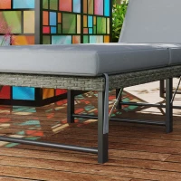 Outsunny Single Folding Rattan Sun Lounger, with Cushion - Grey(m-9)