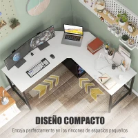 HOMCOM Escritorio Esquinero Moderno con Marco de Acero Carga 70 kg para Oficina Hogar Estudio 150x150x76 cm Blanco(m-4)