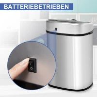 HOMCOM Mülleimer mit Sensor 48L Automatik Abfalleimer mit Bewegungssensor, Wasserdichter Abfallbehälter aus Edelstahl für Küche, Büro, Schlafzimmer Silber(m-6)