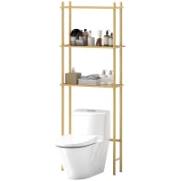 HOMCOM Mobile Sopra WC a 3 Ripiani a Doghe Salvaspazio in Bambù, 63.5x25.5x181 cm, color Legno(m-10)
