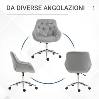 Vinsetto Sedia da Ufficio Ergonomica Girevole con Altezza Regolabile e Ruote, Rivestimento in Velluto, 59x58x80-90cm, Grigio(m-7)