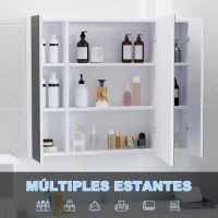 kleankin Armario de Baño con Espejo Luces LED Estantes Ajustables y USB Estilo Moderno 90x15x75 cm Blanco(m-5)