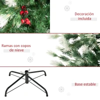 HOMCOM Árbol de Navidad Artificial 180 cm con 55 Bayas 836 Ramas PE Tridente PVC Base Plegable y Soporte Metálico Decoración Navideña para Interiores Verde(m-7)