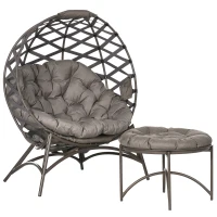 Outsunny Gartenstuhl-Set, 2-tlg., Hocker/Beistelltisch, gr. Sitzkissen, Stahlrahmen, Farbe: Sand, 118 x 75 x 142 cm(m-15)