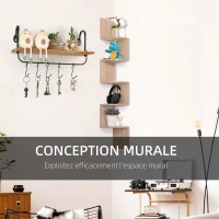 HOMCOM Étagère d'angle Murale de Rangement Forme Zigzag 20L x 20l x 126H cm 5 Niveaux Bois chêne Clair(m-4)