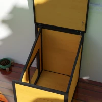 PawHut Hundehütte, aufklappbares Asphaltdach, Vorhang, 71x58x53/77 cm, Schwarz/Gelb(m-8)