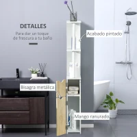 kleankin Columna de Baño con 2 Puertas y 2 Estantes Mueble Auxiliar de Baño Moderno 15,2x29,8x118 cm Blanco y Natural(m-5)