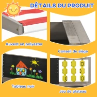 Outsunny Bac à sable carré en bois pour enfants avec bancs toit réglable tableau et jeux  114 x 113 x 110 cm gris(m-6)