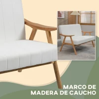 HOMCOM Sofá de 2 Plazas Moderno Tapizado en Poliéster con Asiento Acolchado y Patas de Madera 130x74x82 cm Crema(m-5)