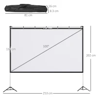 HOMCOM Projector Screen and Stand, 100 inch Portable Front & Rear Projection Screen, 4K HD 16:9 Screen for Outdoor and Indoor, Home Theater, Presentation(m-3)