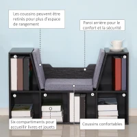 HOMCOM Bibliothèque banc 2 en 1 avec coussins de siège, étagère cube 6 compartiments ouverts et 2 niveaux, meuble de rangement pour salon, chambre à coucher, bureau, 102 x 30 x 61 cm, noir(m-6)