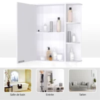 HOMCOM Armoire Murale avec Miroir Salle de Bain Meuble Miroir avec Rangement Toilettes 1 Porte + étagères latérales Blanc(m-7)