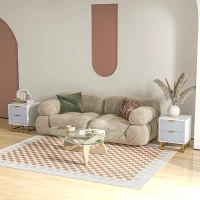 HOMCOM Bedside Table with 2 Drawers, Side Table, Bedside Cabinet with Steel Frame for Living Room, Bedroom, Set of 2, Grey and White(m-10)