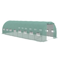Outsunny Serre de jardin tunnel 24m² 8L x 3l x 2H m - 16 fenêtres, Porte zippée enroulable acier galvanisé, bâche PE, Vert(m-10)