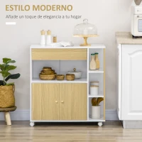 HOMCOM Carrito de Cocina con Ruedas 2 Puertas Cajón y Estantes Laterales para Comedor Salón 80x39x85,5 cm Roble y Blanco(m-4)