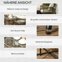Outsunny Gartenmöbel-Set für 4 Personen aus PE-Rattan, 2 Sessel, 1 Sofa, 2 Beistelltisch, Boho-Stil, Braun+Grau(m-6)