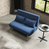 HOMCOM Sofá Cama de 2 Plazas Tapizado en Lino con Respaldo Ajustable en 5 Posiciones y 2 Almohadas 120x75x85 cm Azul Oscuro(m-9)