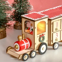 HOMCOM Calendrier de l'avent LED en forme de train en bois Décoration de Noël Train miniature sur table- 1 lumière avec 24 tiroirs 40 x 8 x 11 cm(m-8)