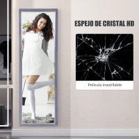 HOMCOM Espejo de Cuerpo Entero 150x50 cm con Marco en Terciopelo y Soporte para Salón Dormitorio Gris(m-7)