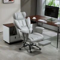 HOMCOM Ergonomischer Bürostuhl, gepolstert, mit Fußstütze, verstellbarer Lehne, 360° drehbar, Hellgrau(m-2)