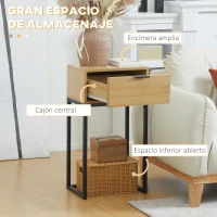 HOMCOM Mesa Auxiliar con Cajón Mesita Auxiliar Moderna con Patas de Acero para Pasillo Salón 40x30x76cm Natural(m-5)