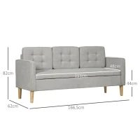HOMCOM Dreisitzer-Sofa, Polstersofa mit Stauraum, Kissen, Holzrahmen, 166,5x62x82cm, Hellgrau(m-3)