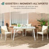 Outsunny Set da Giardino in Rattan PE e Alluminio con Tavolo in Vetro e 4 Sedie Impilabili, Giallo(m-4)