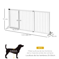 PawHut Barrera de Seguridad Extensible para Perros Valla Protección para Escaleras y Puertas 113-166x36x71 cm Blanco(m-3)
