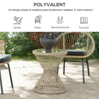 Outsunny Table basse d'extérieur table de jardin style tambour plateau en verre trempé résine tressée imitation rotin marron(m-6)
