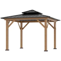 Outsunny 3.5 x 3.5m Outdoor Hardtop Gazebo Canopy with Two-tier Metal Roof and Solid Wood Frame Outdoor Patio Shelter for Patio, Garden, Black(m-11)