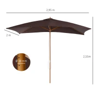 Outsunny Parasol Droit parasol de jardin double toit Hexagonal Bois Polyester Haute densité 3 x 2 m Chocolat(m-3)