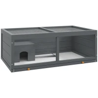 PawHut Wooden Hamster Cage with Sliding Tray, Openable Top, Hut for Syrian Hamster, Grey(m-11)