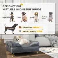 PawHut Hundesofa, Hundebett, waschbarer Bezug, für kleine Hunde bis 10kg, Holzrahmen, 76x53,5x34cm, Grau(m-4)