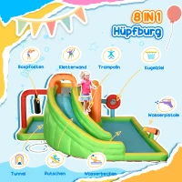 Outsunny Aufblasbare Hüpfburg mit Rutsche, Hüpfecke, 2 Wasserbecken, Boxsack, 478 x 440 x 210cm(m-4)