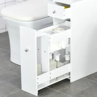 HOMCOM Bathroom Slim Floor Cabinet Narrow Wooden Storage Home Bath Toilet Cupboard Organiser Unit with Drawers White(m-9)