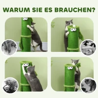 PawHut Katzenkratzpfosten für den Innenbereich, 63 cm, Sisalseil, breite Basis, Kratzbaum, niedliches Design, Grün(m-6)