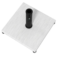 Outsunny 12kg Garden Parasol Base with Adjustable Foot Pad and Knob, Concrete Umbrella Stand with Wood Effect, Rectangular Parasol Holder for 38mm and 48mm Poles, White(m-7)