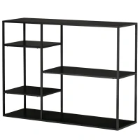 HOMCOM Standregal Bücherregal mit 5 offenen Fächern, Aufbewahrungsregal mit Metallrahmen, Würfelregal für Küche, Wohnzimmer, Schwarz, 120 x 35 x 87,5 cm(m-9)